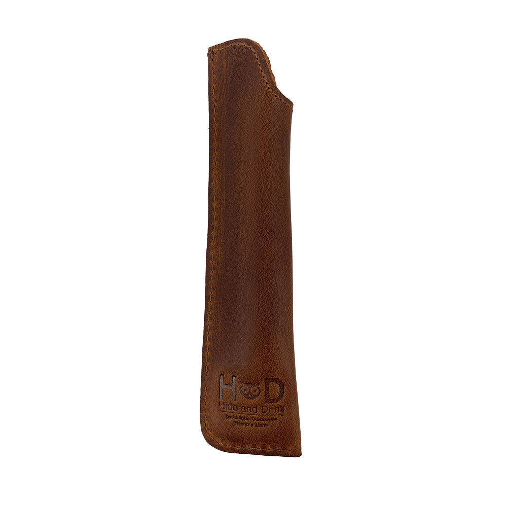 Hide & Drink Vape Pen Sleeve made from Full Grain Leather, showcasing a handmade design. This artisan piece reflects small batch production with its hand cut and hand sewn details, fire branded for authenticity. Handmade in La Antigua Guatemala & Oaxaca Mexico. Perfect for storing your vape pen. Pen Case, Full Grain Leather.