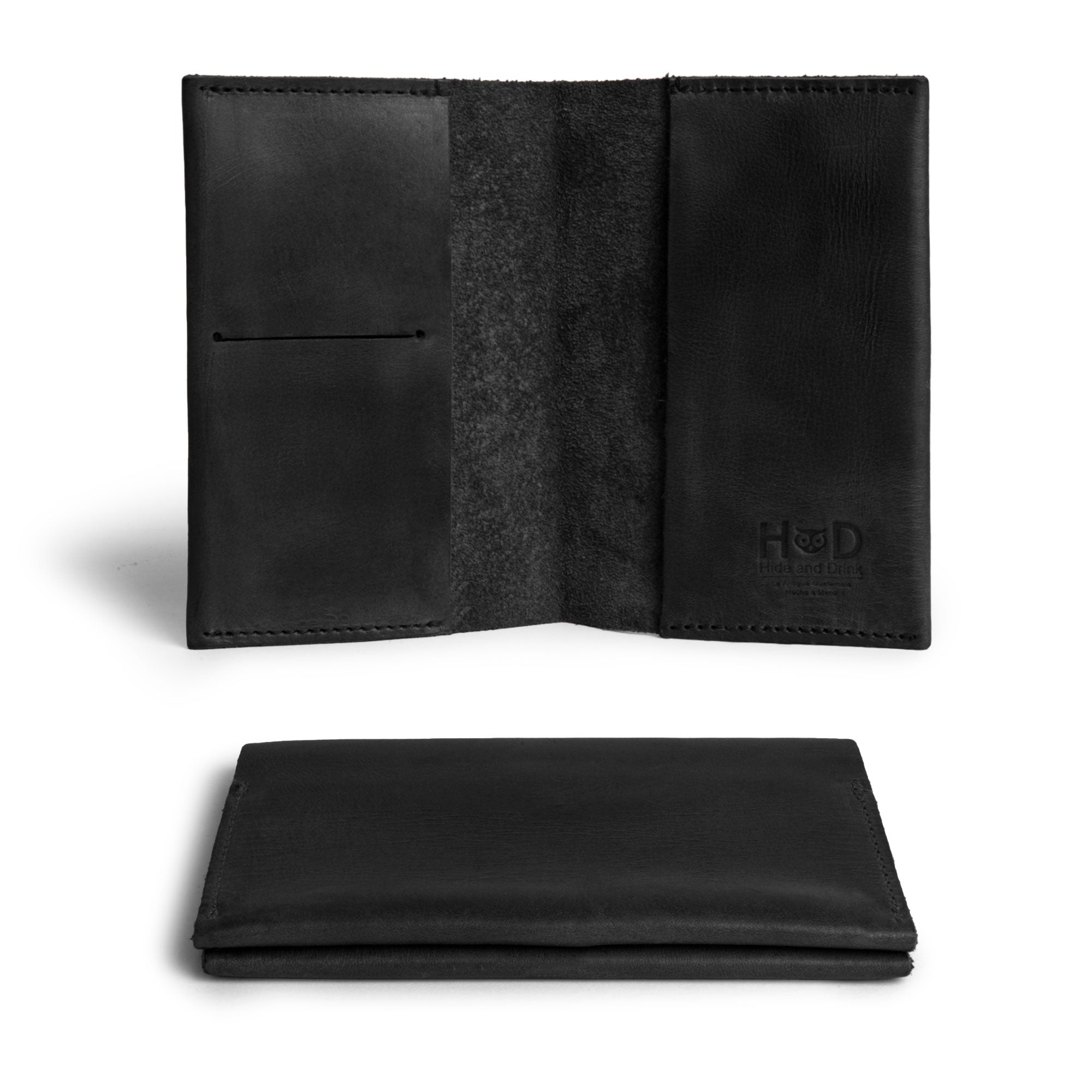Inside view of the Passport Case With Card Holder by Hide & Drink, highlighting a credit card slot for convenient access. This handmade item showcases fine craftsmanship and the durability of full grain leather, being a vital accessory for any traveler, produced with care in La Antigua Guatemala & Oaxaca Mexico.