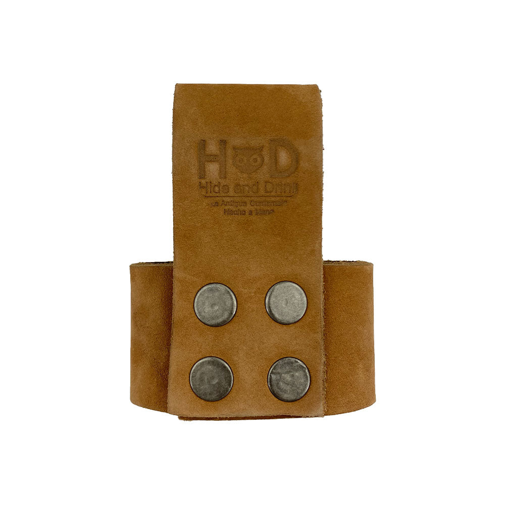 Large Hammer Holster by Hide & Drink, emphasizing the practical features designed for tradespeople. Showcasing a hammer holder with belt loop, this rustic tool organizer is perfect for woodworking. Artisan-made in Oaxaca Mexico with a commitment to quality.