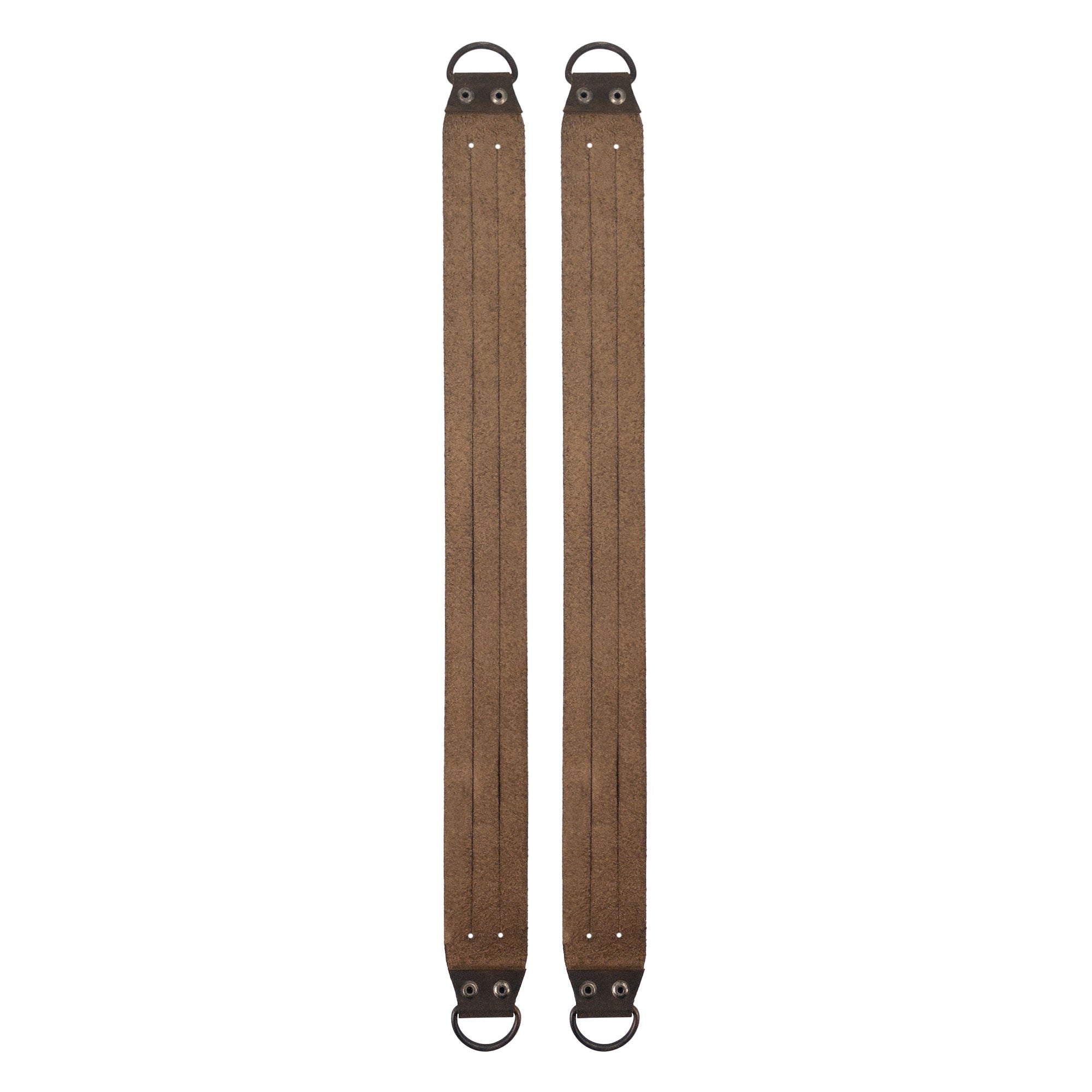 Pair of brown Curtain Tie Back with Half Ring (2 Pack) crafted from Full Grain Leather by Leather At Home. Each piece emphasizes small batch production and is hand cut, hand sewn, and fire branded. Artisan craftsmanship from La Antigua Guatemala & Oaxaca Mexico.