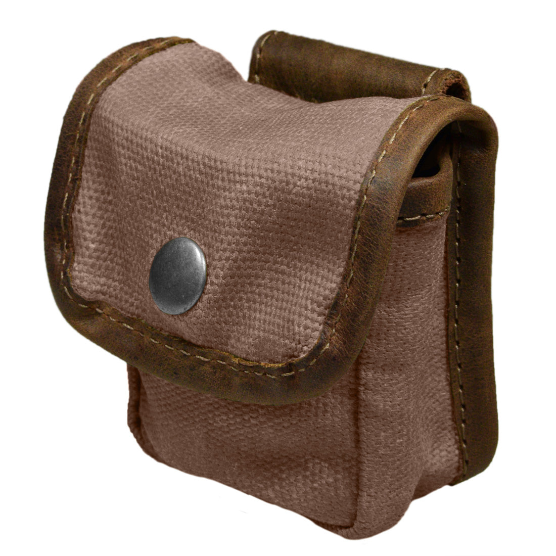 Hide & Drink's Mini Belt Pouch in a natural finish, highlighting its classic design. This squared pouch with a belt loop serves as a multi-purpose hip bag for outdoor activities, made from water-resistant waxed canvas, reflecting stockyardX's artisan hand-cut and hand-sewn craftsmanship from La Antigua Guatemala & Oaxaca Mexico.