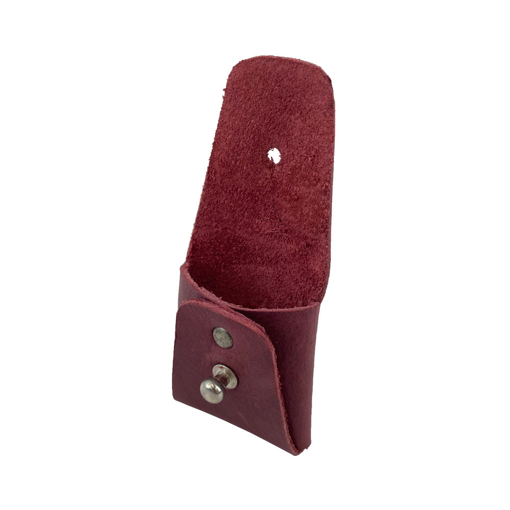 The inside of a burgundy Minimalist Square Coin Pouch by Hide & Drink, revealing its spacious compartment for organized storage. Made from luxurious full grain leather, this pouch reflects artisanal craftsmanship perfect for small essentials. Minimalist Coin Pouch, SD Card Holder, Wallet and Cash Organizer, Full Grain Leather, StockyardX, Small Batch Production, Hand Cut, Hand Sewn, Fire Branded, Artisan, Handmade in La Antigua Guatemala & Oaxaca Mexico.