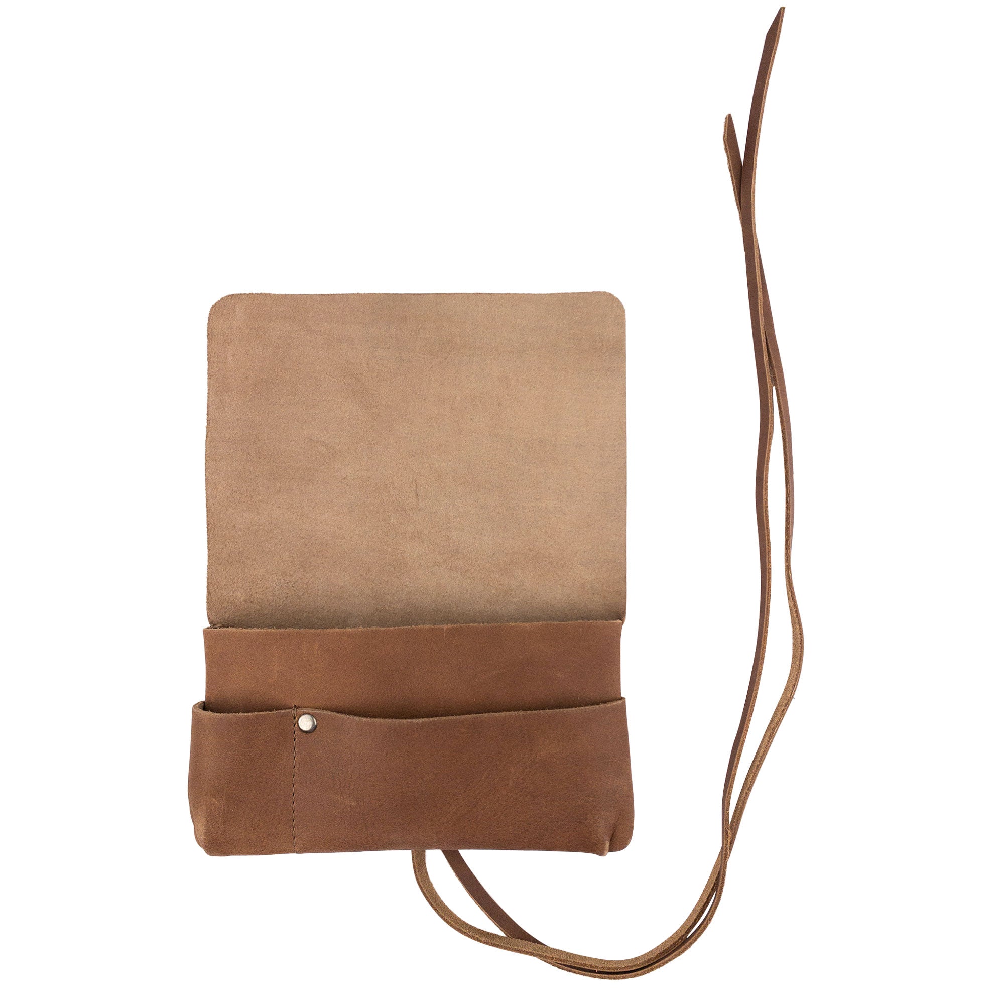 Inside view of Hide & Drink's King Size Tobacco Pouch, featuring a dual-color design and practical slots for tobacco and accessories, highlighting its artisan craftsmanship in full grain leather.