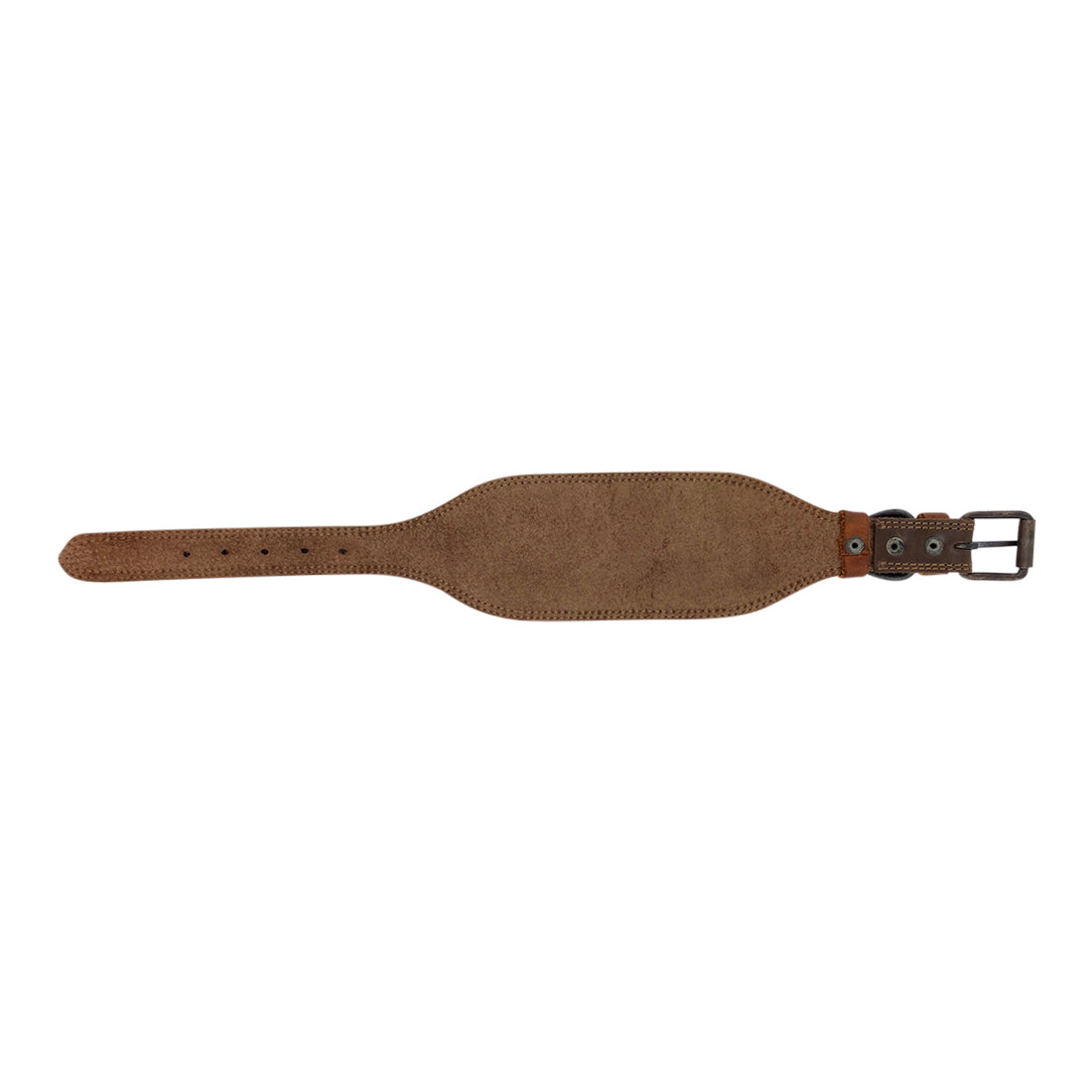 Underneath perspective of the Sighthound Dog Collar from Taco Dog, showing the smooth finish of the leather. This artisanal product is designed for comfort, combining durable materials and careful craftsmanship.