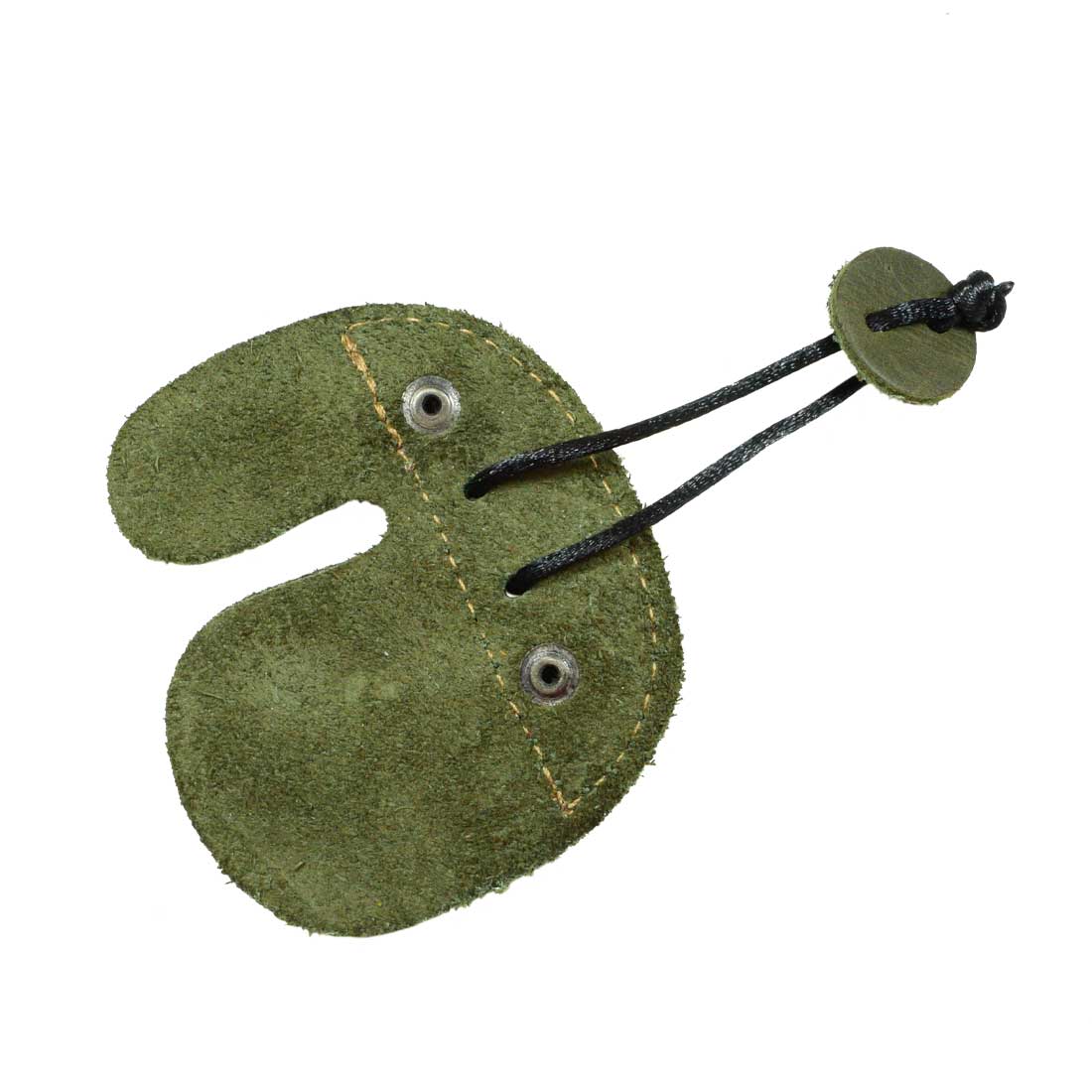The Hide & Drink Left Handed Archery Finger Protector in its unique design. This Archery Finger Tab serves as a Protect Guard for Recurve Bows, made from durable Full Grain Leather. Perfect for shooting practice gear, showcasing the quality of StockyardX’s artisan craftsmanship.