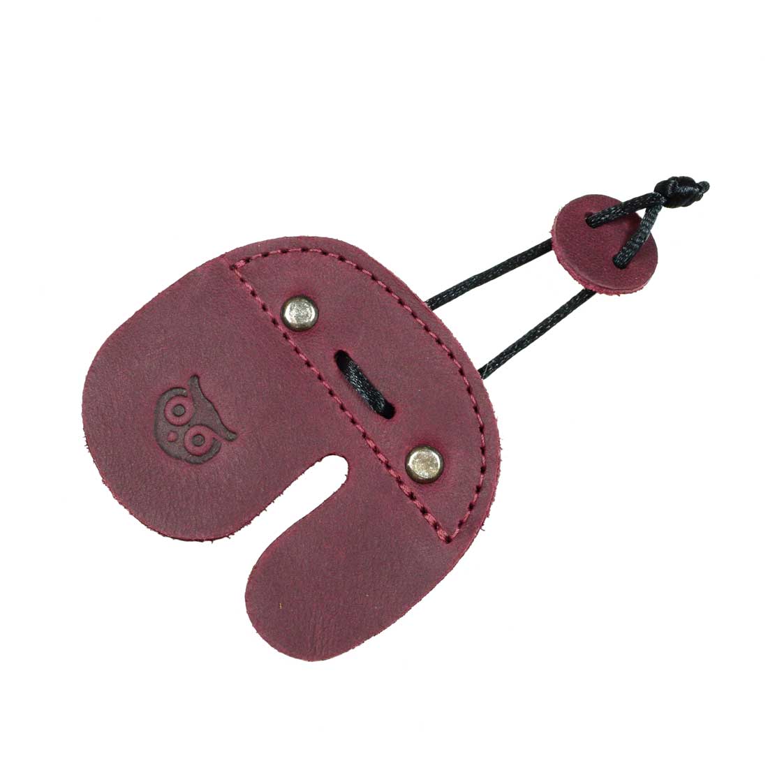 The Hide & Drink Left Handed Archery Finger Protector depicted from a side angle, showcasing its exceptional design. This Archery Finger Tab acts as a Protect Guard for Recurve Bows, emphasizing the use of Full Grain Leather in its craftsmanship. Perfect for shooting practice gear, it stands as a testament to StockyardX's artisan production philosophy.