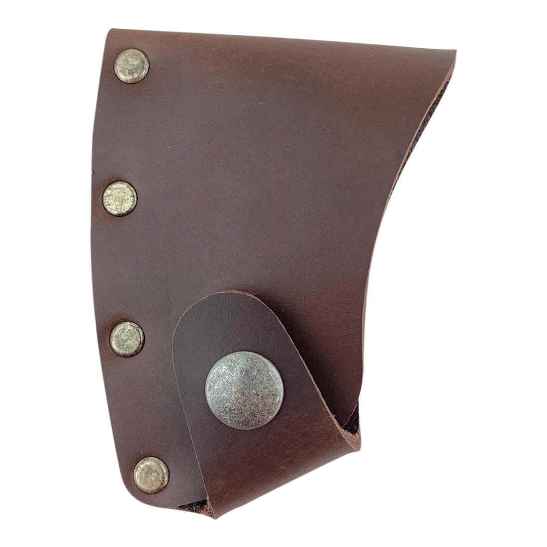 A handcrafted Hatchet Blade Cover by Valhalla Gear, designed for sharp tool protection and camping needs, made from full grain leather - Protector Case Cover, Small Axe Blade Safety Sleeve, Camping Accessory, Lumberjack Outdoor Essentials, StockyardX, Small Batch Production, Hand Cut, Hand Sewn, Fire Branded, Artisan, Handmade in La Antigua Guatemala & Oaxaca Mexico.