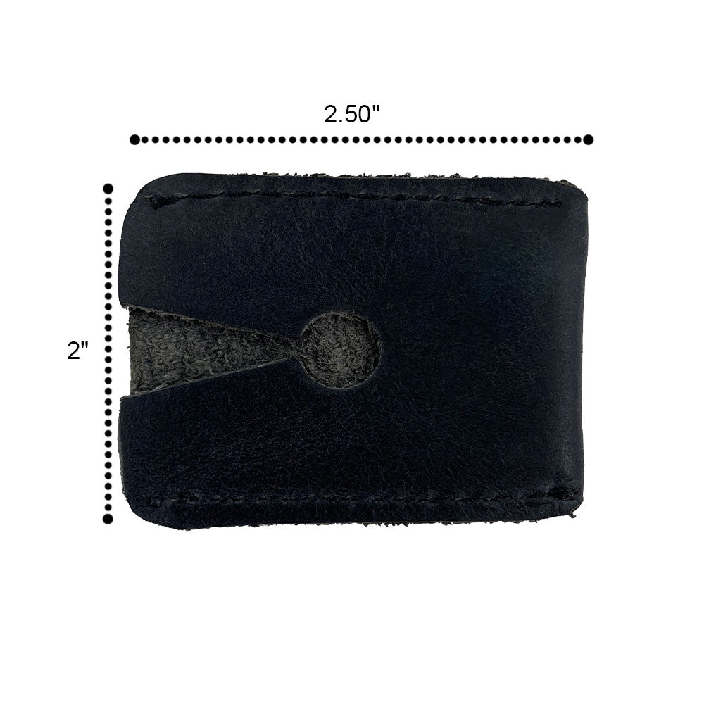 Razor Head Cover by Hide & Drink, measuring 2.50" by 2". This full grain leather protective sheath is perfect for safeguarding your double edge safety razor, demonstrating small batch production and artisanal quality handmade in La Antigua Guatemala & Oaxaca Mexico.