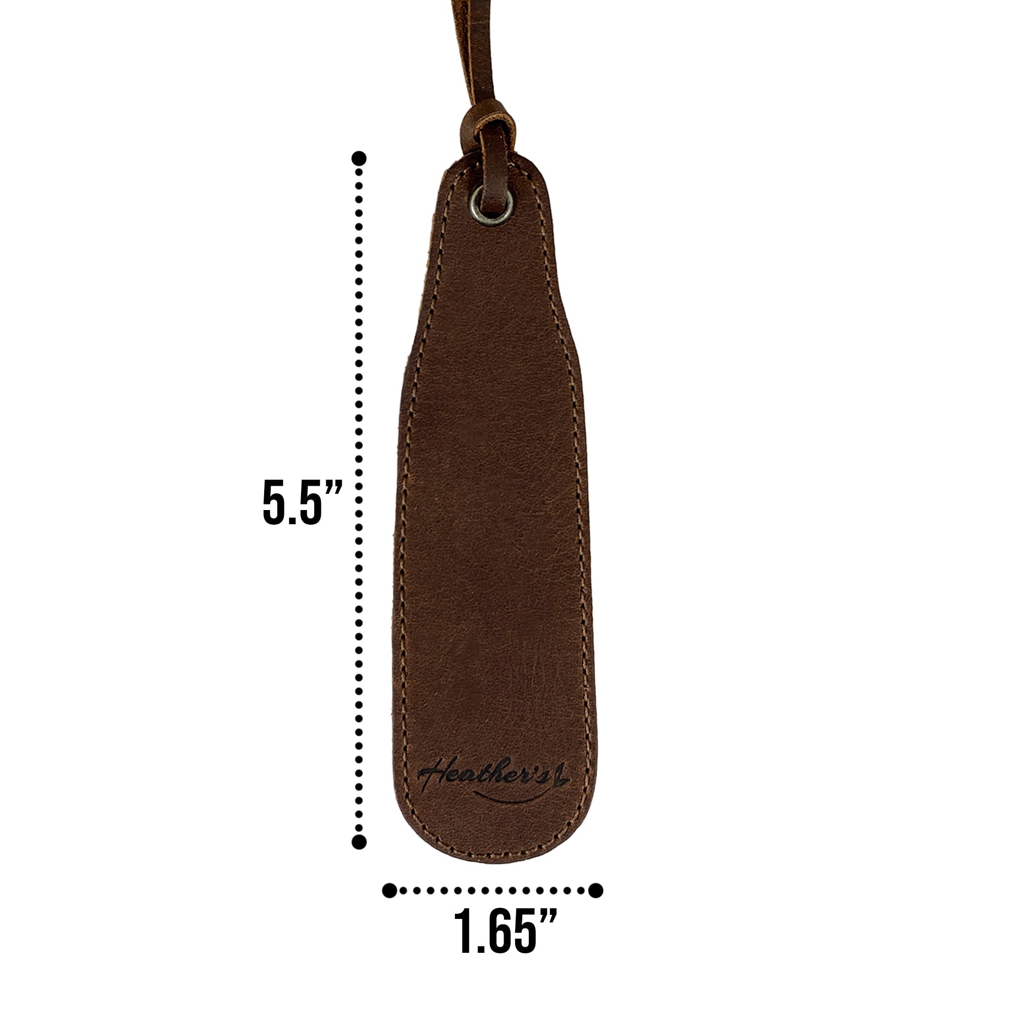 Heather's Bookmark (3 Pack) showcasing a single full grain leather bookmark with dimensions labeled, perfect for book lovers and collectors seeking artisanal craftsmanship. Bookmark Page Marker (3 Pack) Book Lovers, Page Turners, Travel Readers, Literature Fans, Book Club Gifts, Full Grain Leather, StockyardX, Small Batch Production, Hand Cut, Hand Sewn, Fire Branded, Artisan, Handmade in La Antigua Guatemala & Oaxaca Mexico.