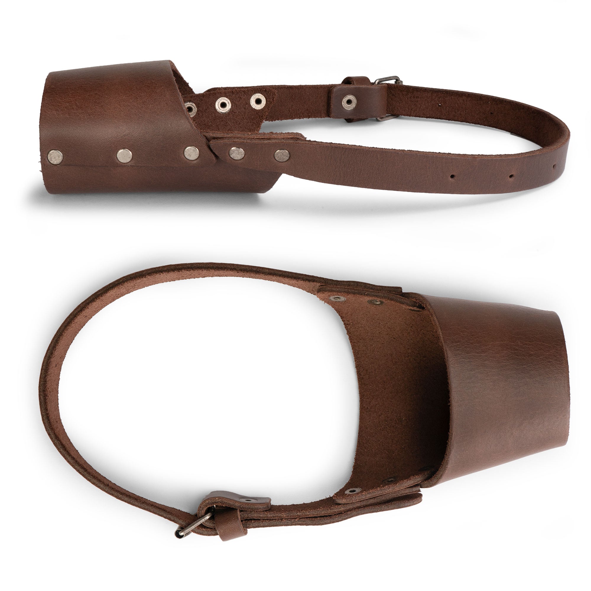 Close-up of Taco Dog Dog Muzzle, made from high-quality full grain leather. This handcrafted muzzle serves as an effective training tool, preventing biting and chewing.