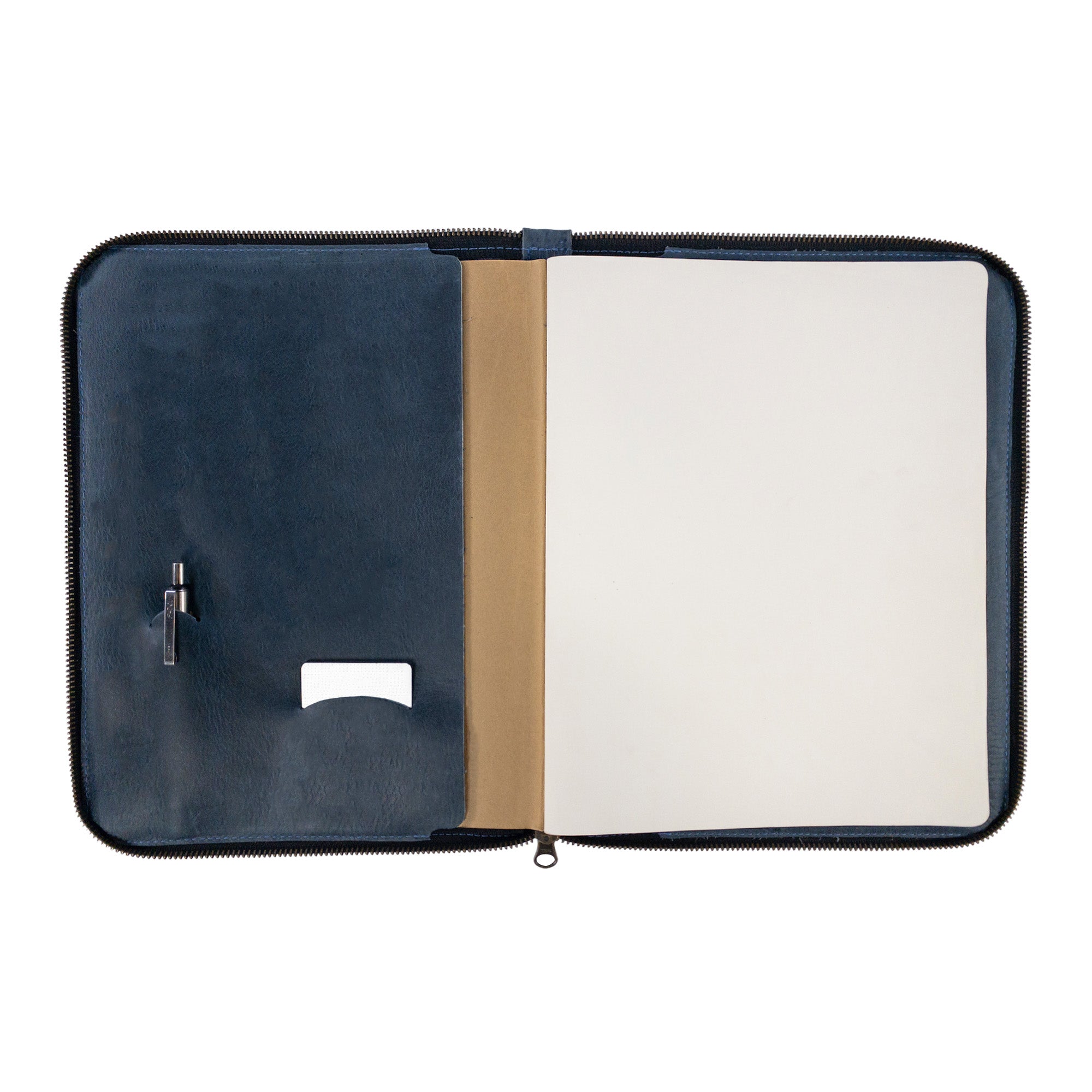 Interior of Hide & Drink Zippered Journal Cover for Moleskine (Notebook NOT Included), featuring storage for cards and notes. Artisan-crafted for functionality.