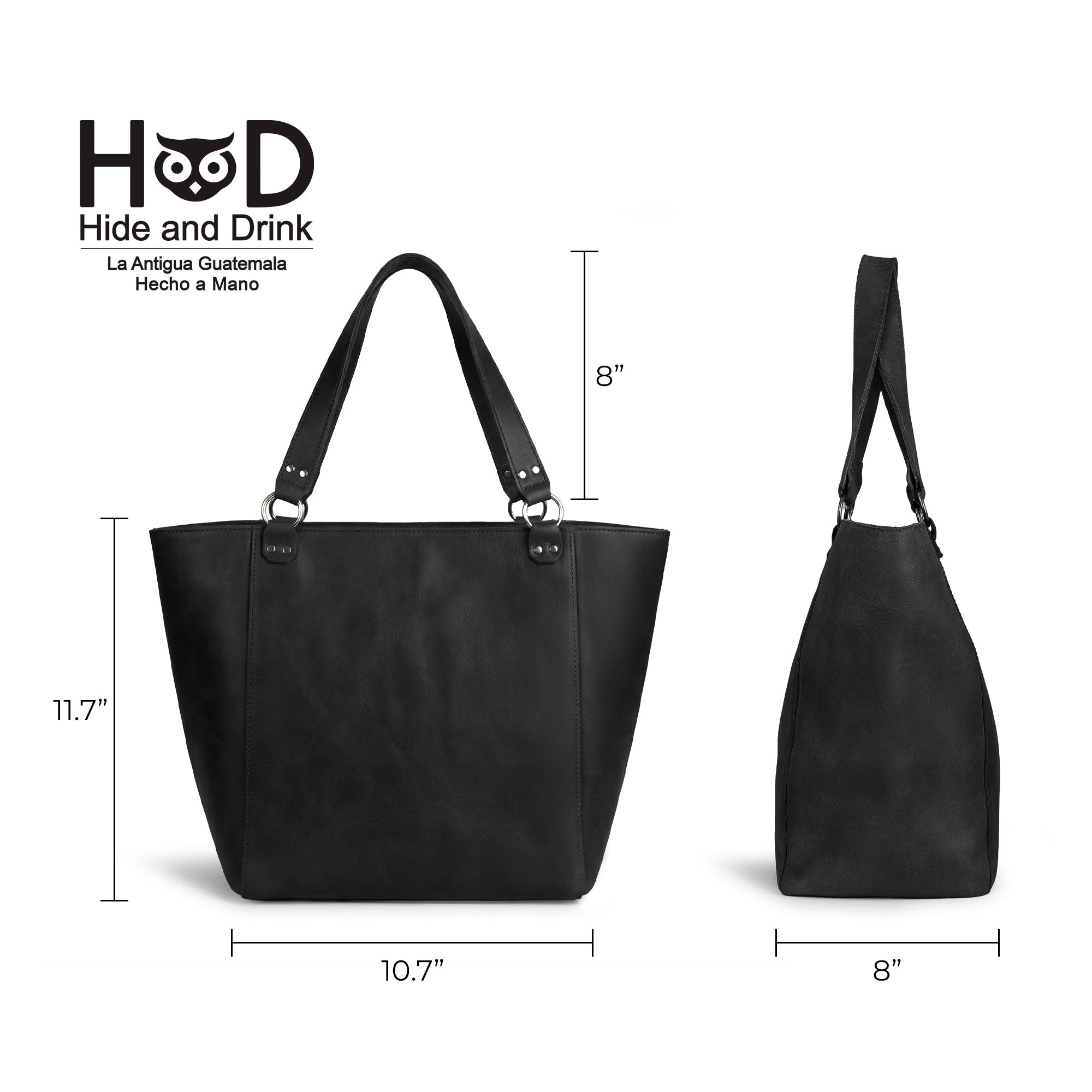 Front view of the Leather Formal Handbag by Hide & Drink showcasing its unique texture in dark brown Full Grain Leather. This versatile bag can serve as a Female Formal Handbag, Shoulder Bag, or Shopping Bag, perfect for girls. Handmade in La Antigua Guatemala & Oaxaca Mexico.