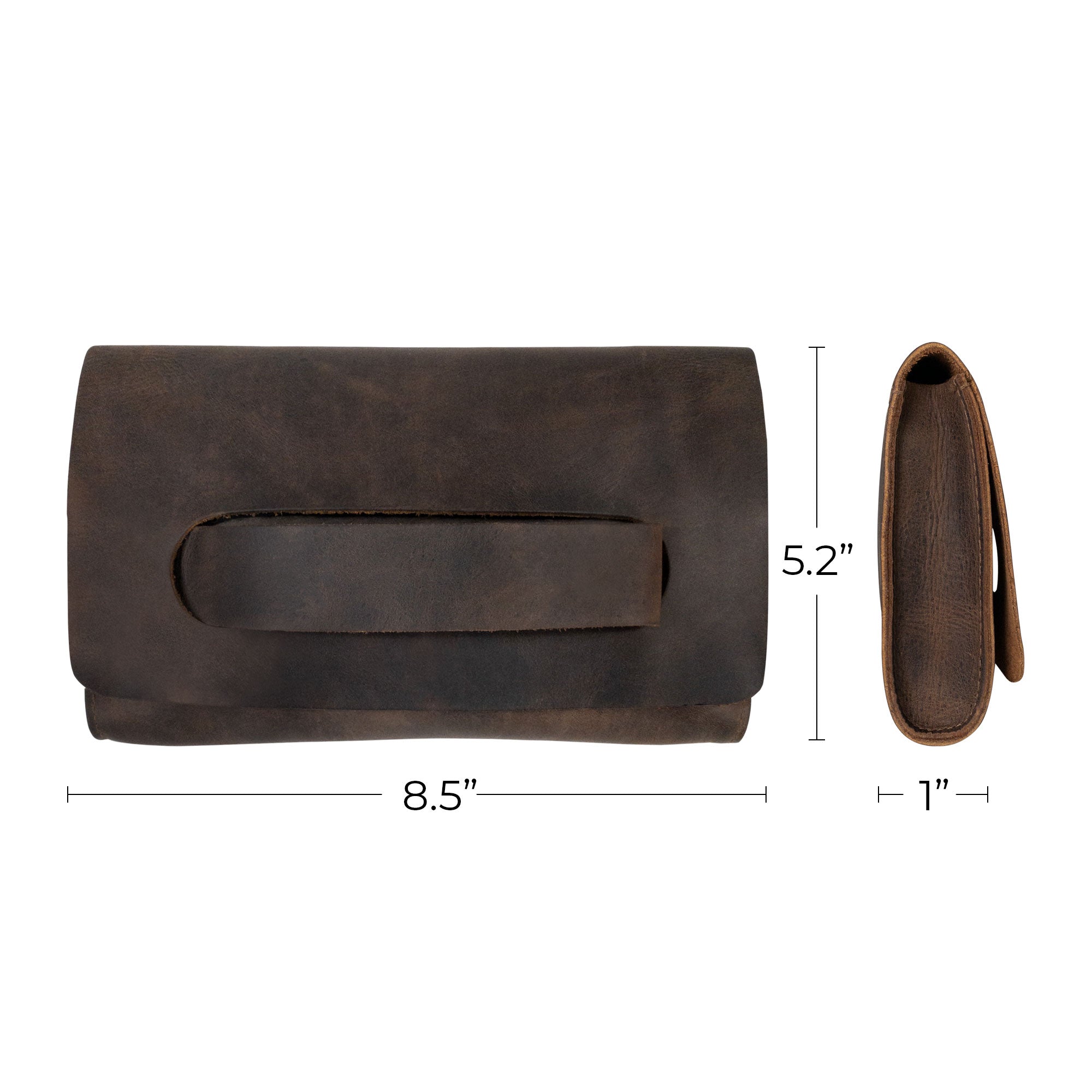 Measuring dimensions of the Clutch Bag With Handle from Hide & Drink. This Full Grain Leather Clutch Bag is designed for women seeking a stylish handbag or night bag, made through small batch production by artisans in Guatemala and Mexico.