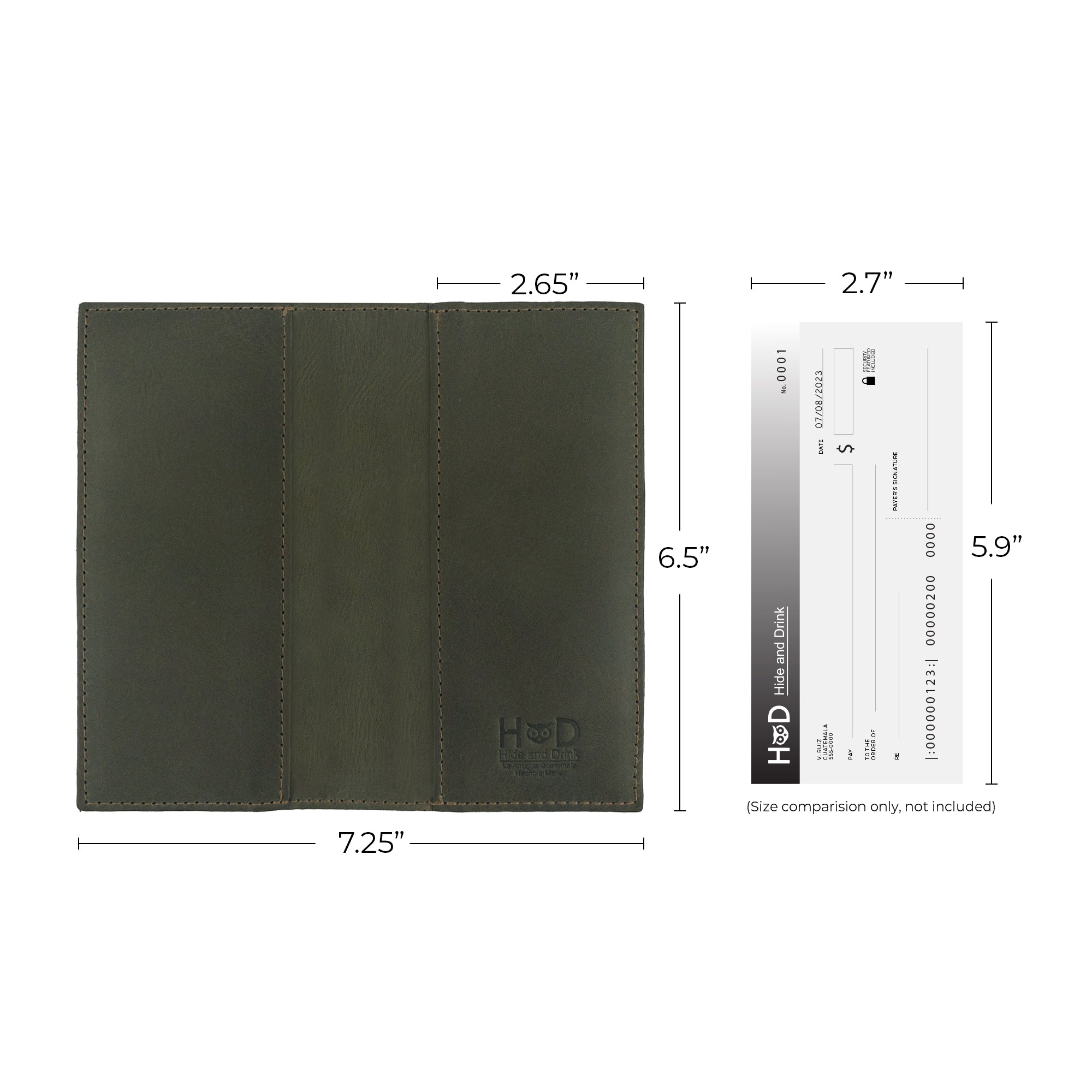 Detailed view of the Checkbook Leather Cover by Hide & Drink, featuring a classic design as a minimalist organizer for standard checkbooks. Made from full grain leather, this handmade item reflects craftsmanship from La Antigua Guatemala and Oaxaca Mexico through small batch production.