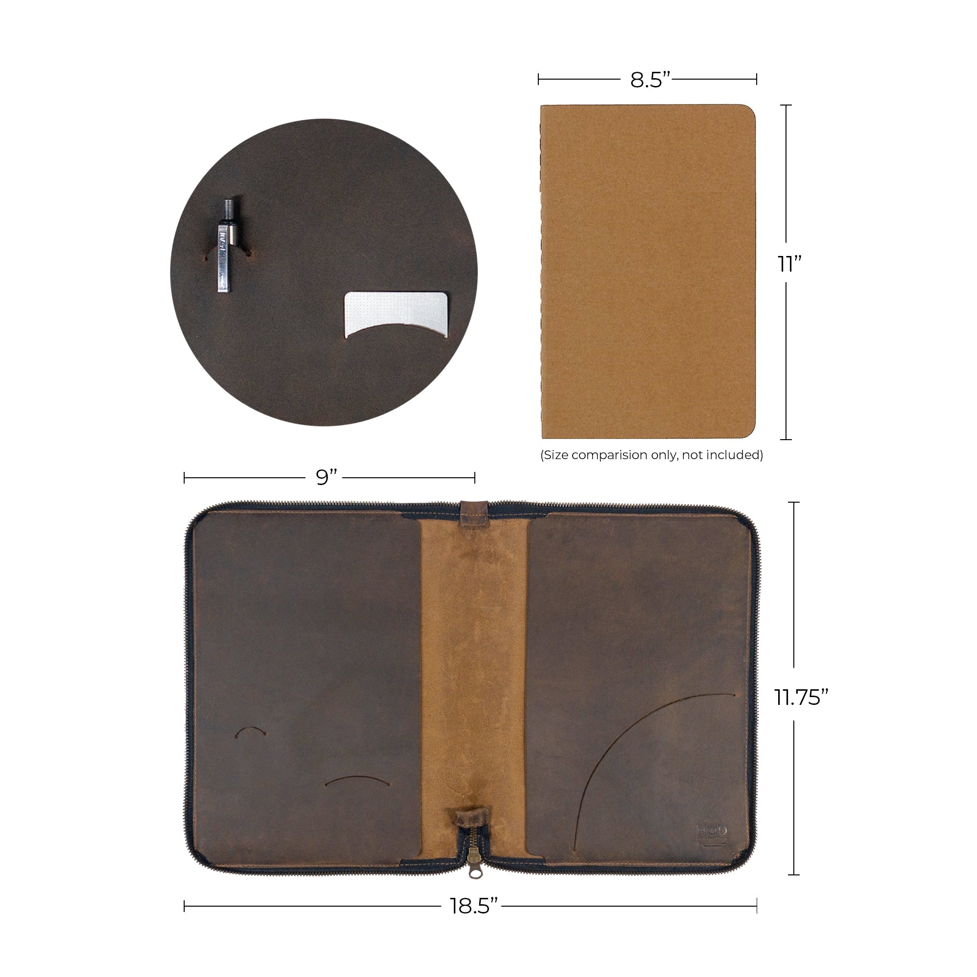 Hide & Drink Zippered Journal Cover for Moleskine (Notebook NOT Included) with artisan tags, highlighting its unique handmade quality from La Antigua Guatemala.