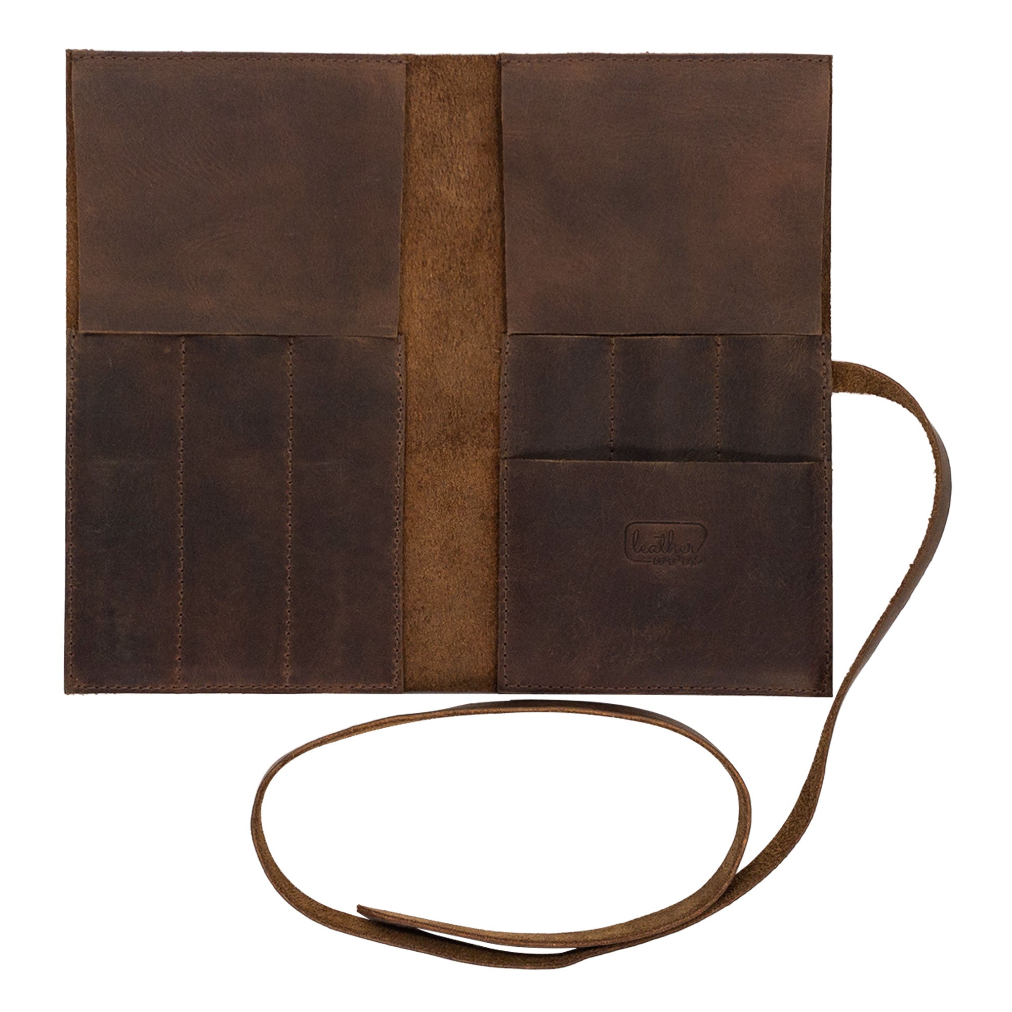 Squared Pencil Case by Leather Worx, showcasing an open design ideal for organizing pens in a Full Grain Leather finish. Featuring a sleek aesthetic, this artisan-crafted product emphasizes small batch production, hand cut and sewn details, as well as fire-branded quality. Handmade in La Antigua Guatemala & Oaxaca Mexico.