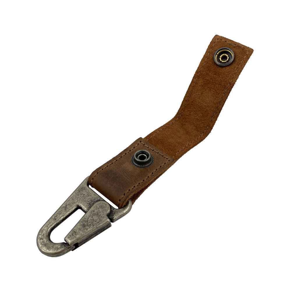 The Hide & Drink Key Ring Holder displayed in a flat position, highlighting its exceptional Full Grain Leather quality. This Key Ring Holder represents Small Batch Production and Artisan skill, being Hand Cut and Hand Sewn in La Antigua Guatemala & Oaxaca Mexico.