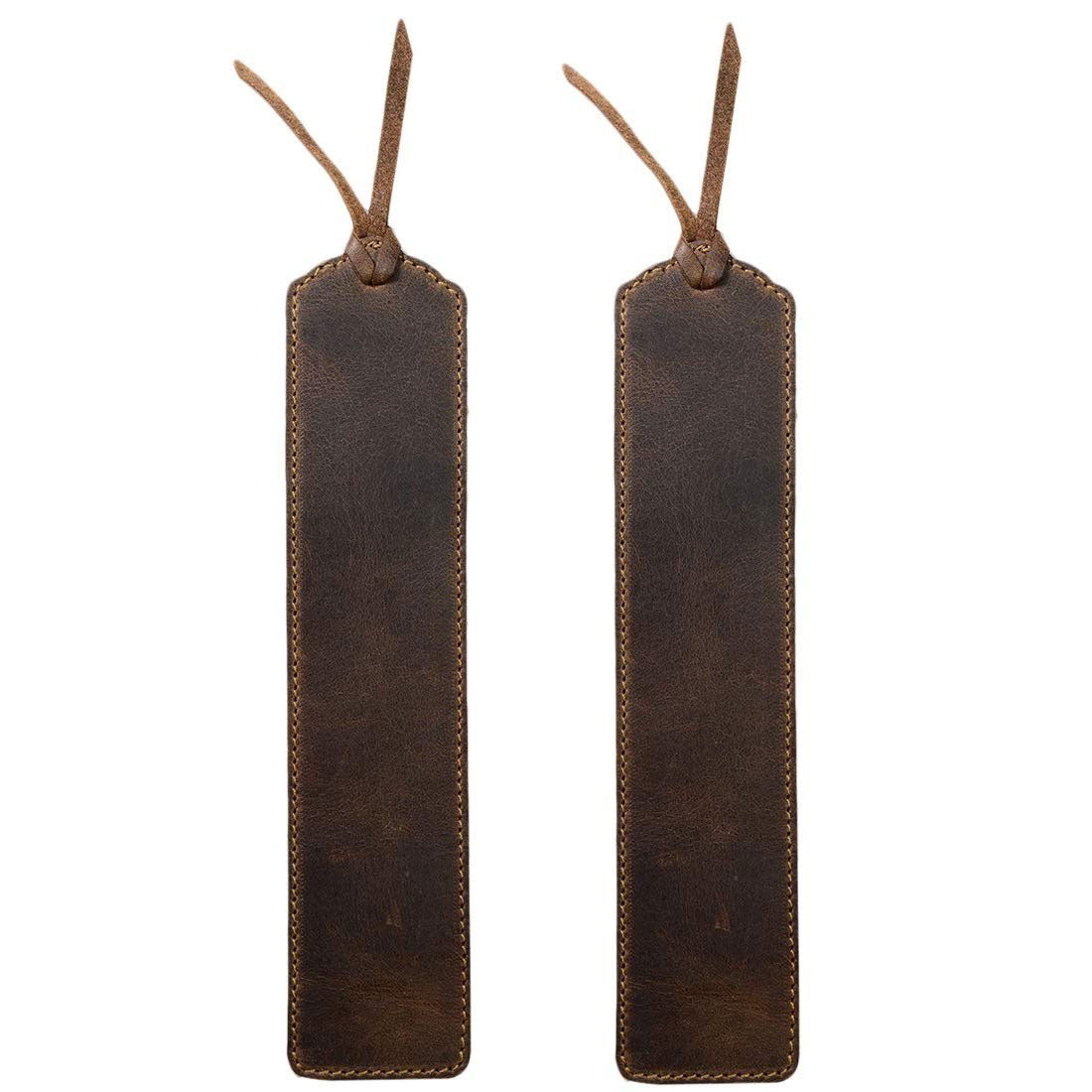 Deluxe Long Bookmark (2 Pack) from Hide & Drink featuring a set of 2 long bookmarks with rope, designed as a reversible page marker. A classic book or journal accessory for reading lovers, crafted from full grain leather, showcasing stockyardX, small batch production, hand cut, hand sewn, fire branded, artisan quality, handmade in La Antigua Guatemala & Oaxaca Mexico.