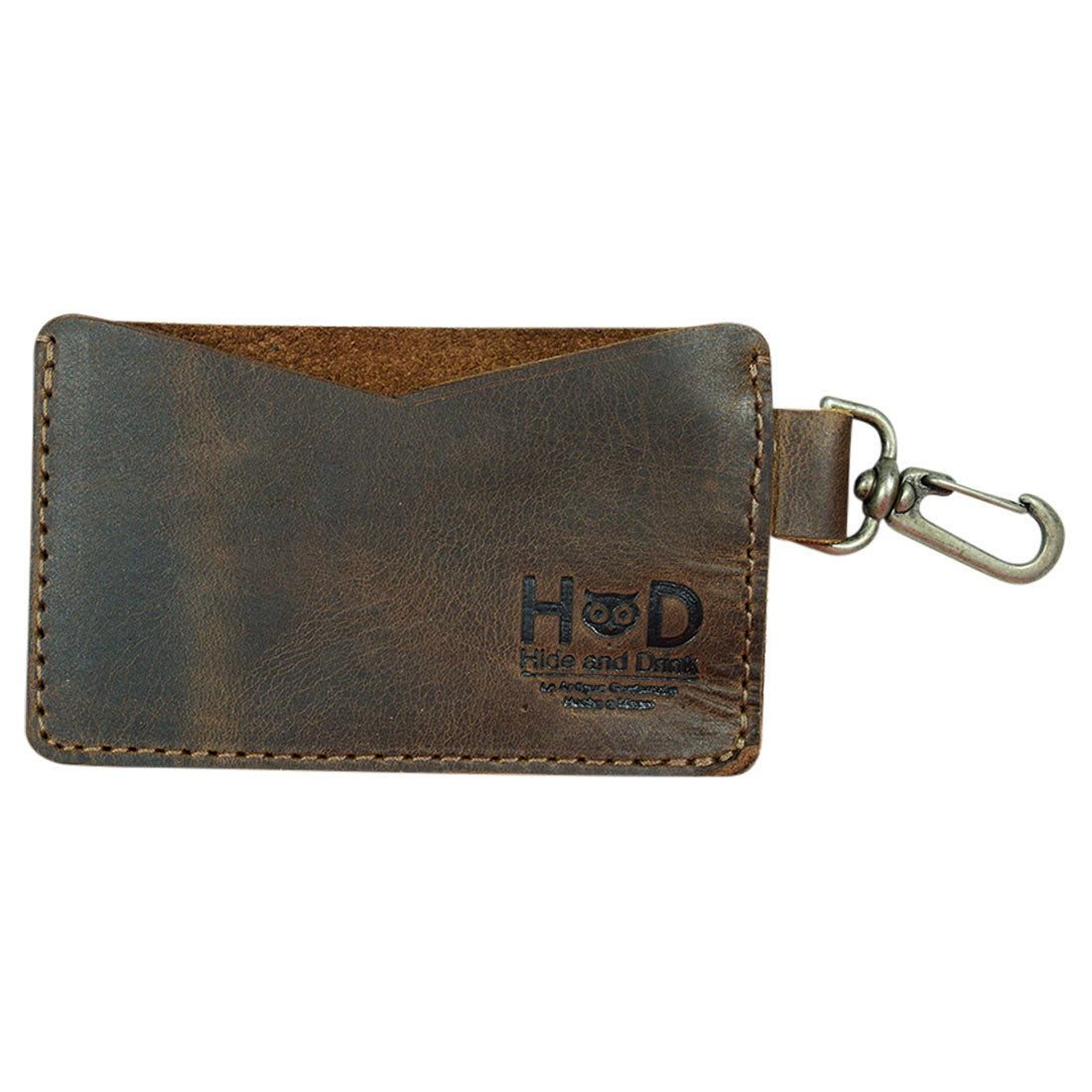 Stylish Card Organizer with Lobster from Hide & Drink, showcasing a Leather Card & Key Holder that holds up to 4 cards, ideal as a Keychain Organizer. Made from durable Full Grain Leather, it's a perfect accessory for minimalists. Crafted with care in small batch production, this artisan piece is hand cut and hand sewn, fire branded for authenticity, and proudly made in La Antigua Guatemala & Oaxaca Mexico.