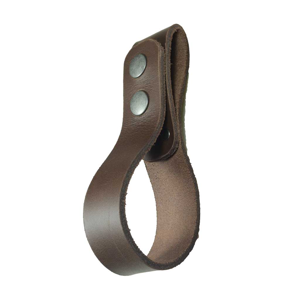 Thick Whip Holster by Hide & Drink showcasing a sleek design, made from thick full grain leather, ideal as a whip holster or belt loop bullwhip holder for cowboy use. This rustic strap represents small batch production and is hand cut, hand sewn, fire branded, and artisan quality, made in La Antigua Guatemala and Oaxaca Mexico.
