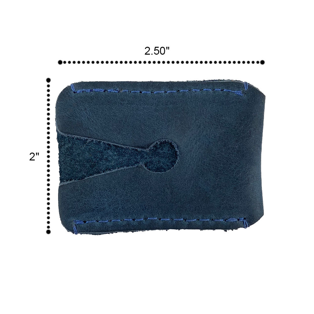 Measurement representation of a Razor Head Cover by Hide & Drink, showing dimensions of 2.50 inches by 2 inches, illustrating its perfect fit for double edge safety razors. This handmade, artisan-crafted full grain leather protective sheath serves as a thoughtful shaving travel cover, ensuring durability and style, made in La Antigua Guatemala.