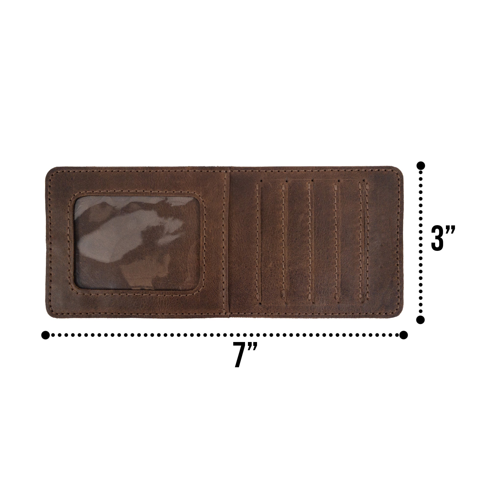 Dimension illustration of Heather's Vertical Cards & ID Organizer measuring 7 inches by 3 inches, crafted from Full Grain Leather, showcasing StockyardX's attention to detail and handmade quality.