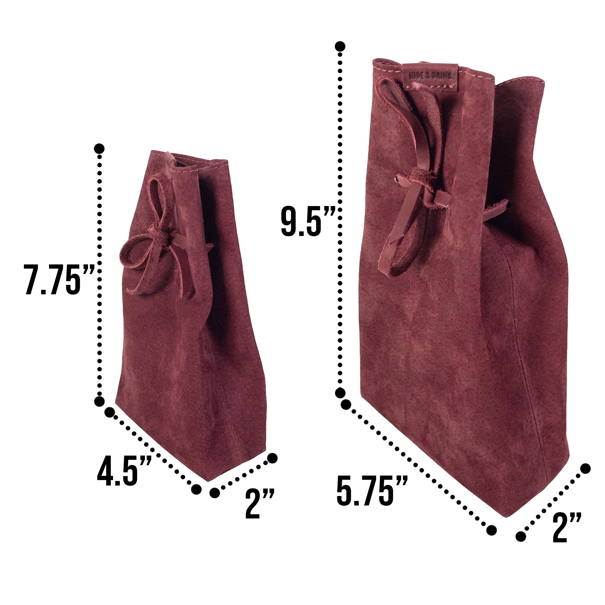 A functional pair of Hide & Drink's Drawstring Sack (2 pack) in a vibrant color, perfect for stylish organization on the go. Drawstring Sack (2 pack) Handmade from Sheepskin and Full Grain Leather, StockyardX, Small Batch Production, Hand Cut, Hand Sewn, Fire Branded, Artisan, Handmade in La Antigua Guatemala & Oaxaca Mexico.