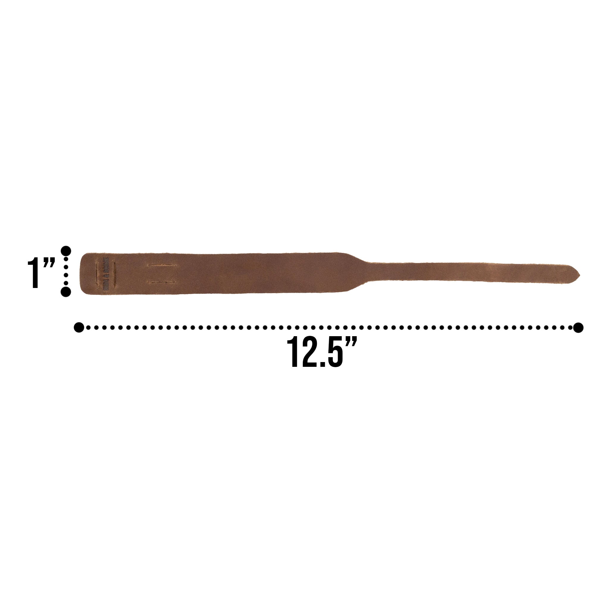 Detailed measurement of the light brown Hide & Drink Minimalist Wristband emphasizing the adjustable features and dimensions. Handcrafted from full grain leather, this rustic bracelet showcases the artisan quality and small batch production by StockyardX in La Antigua Guatemala.